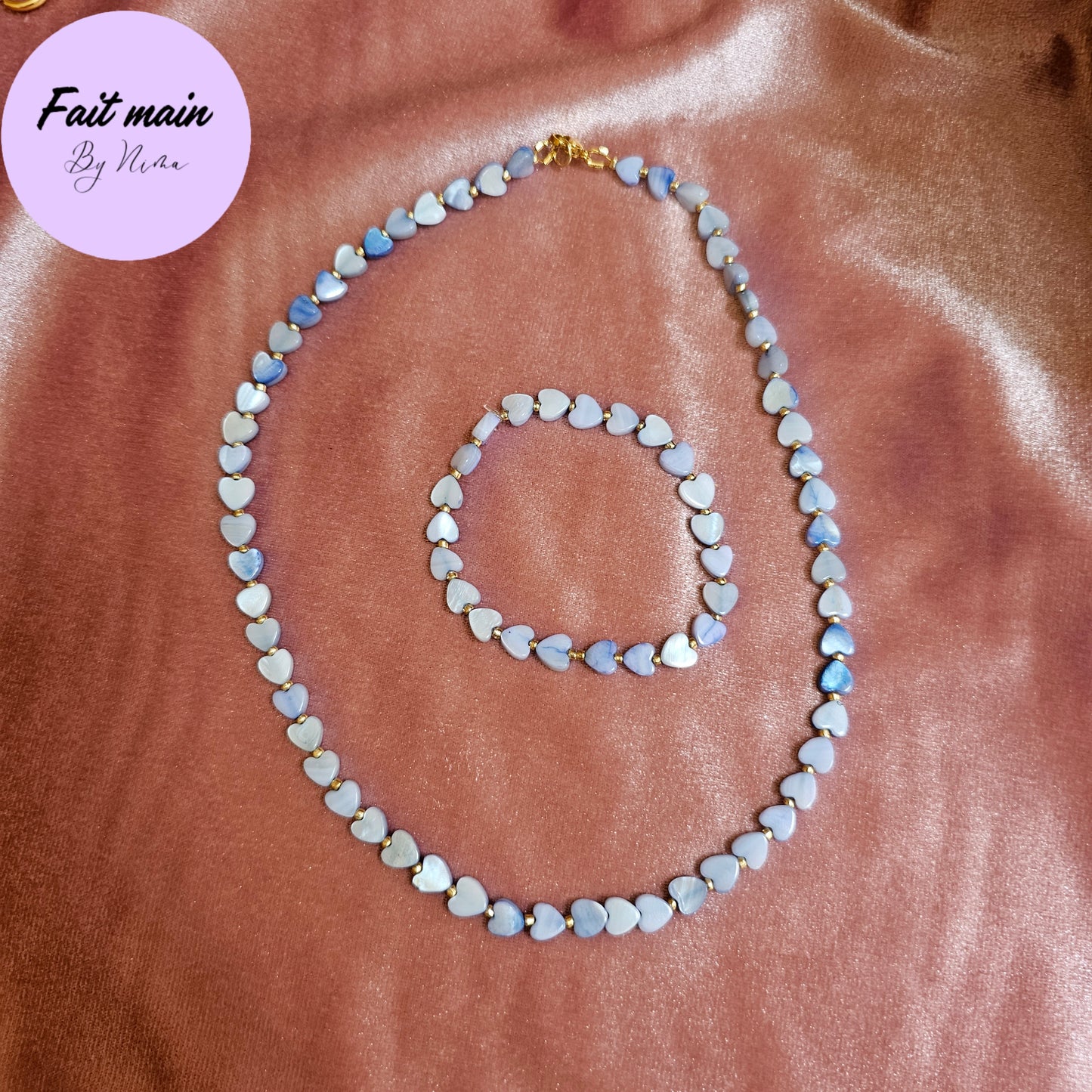 PARURE COEUR NACRÉ BLEU
