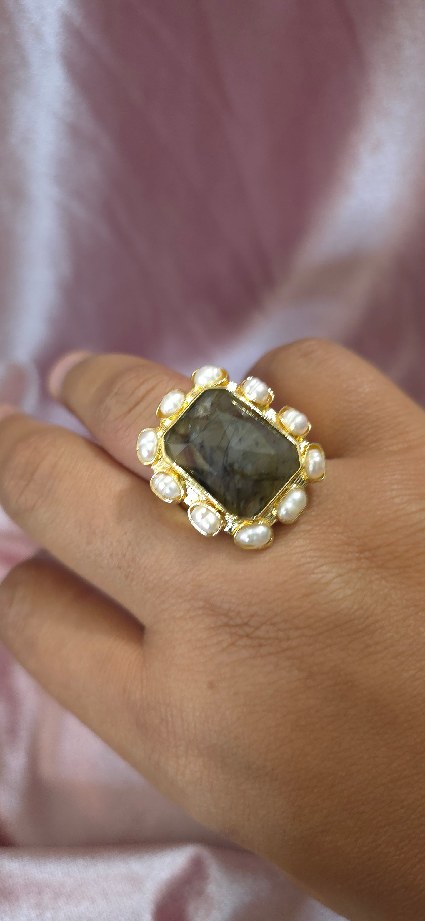 Bague rectangle labradorite