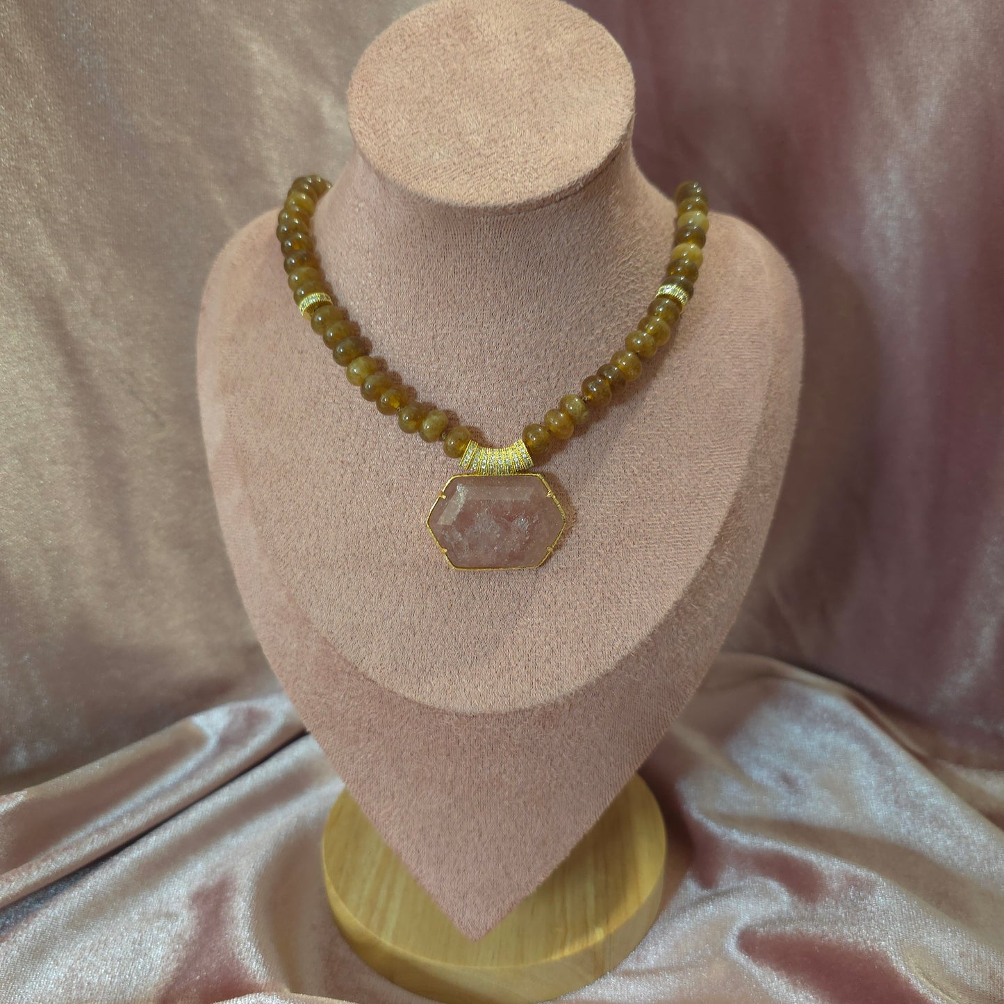 Collier quartz rose / ambré