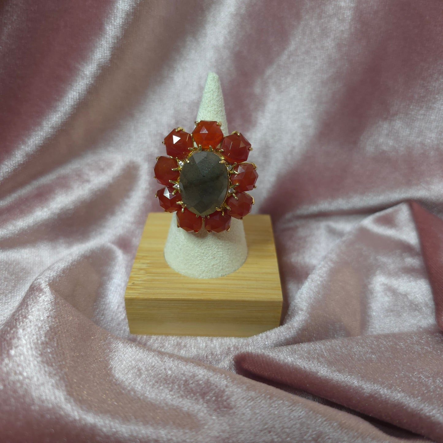 Bague versaille cornaline et labradorite