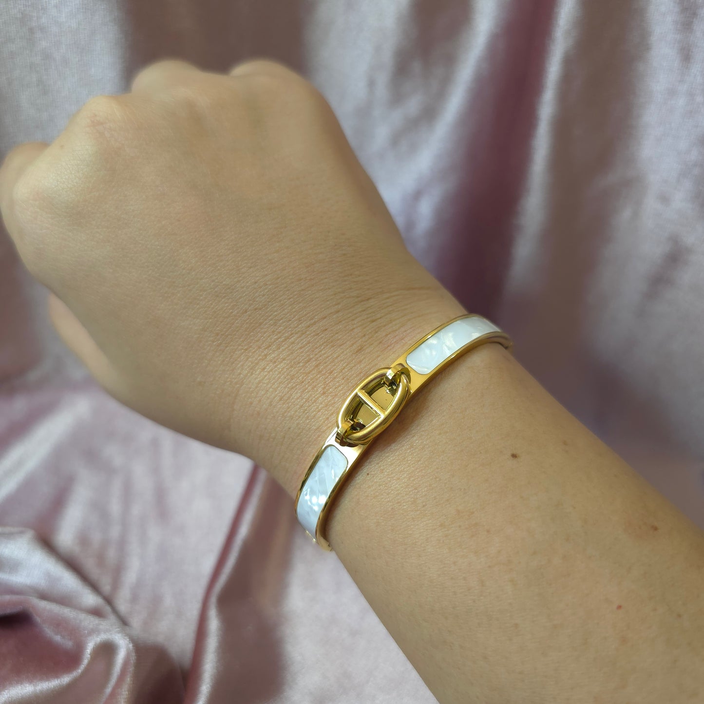JONC MAILLE MARINE NACRÉ BLANCHE
