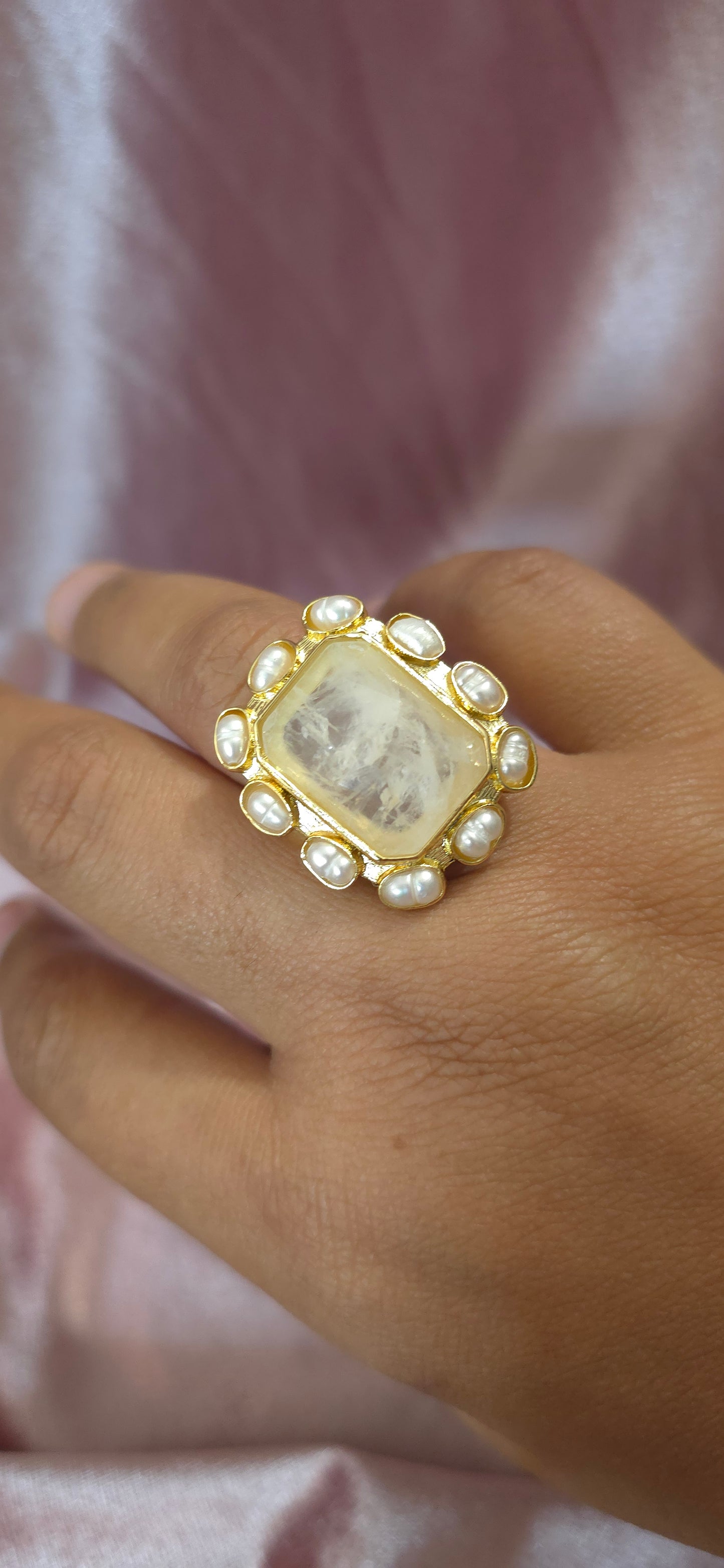 Bague rectangle Blanche
