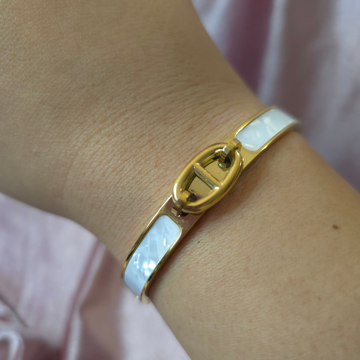 JONC MAILLE MARINE NACRÉ BLANCHE