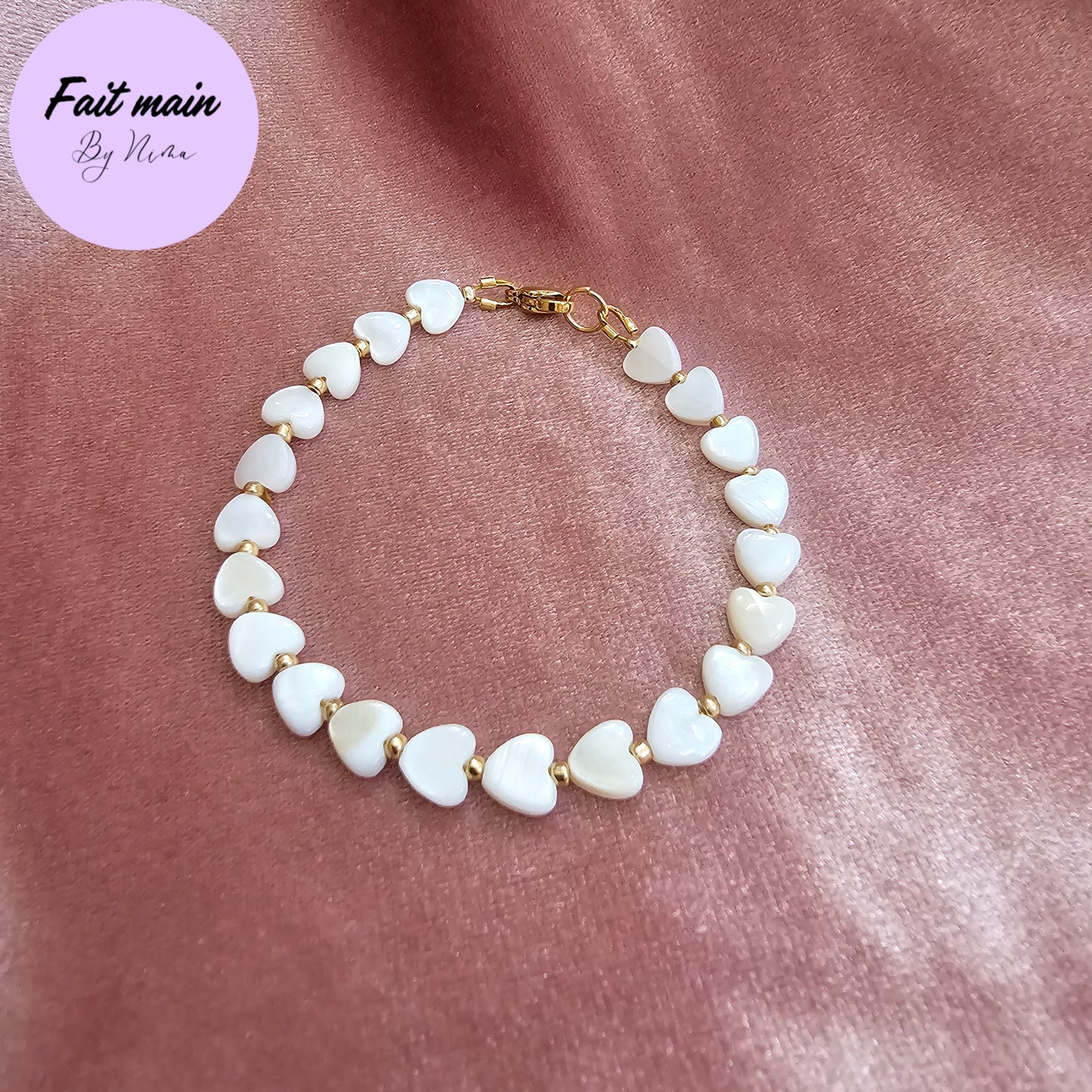 BRACELET COEUR NACRÉ BLANC