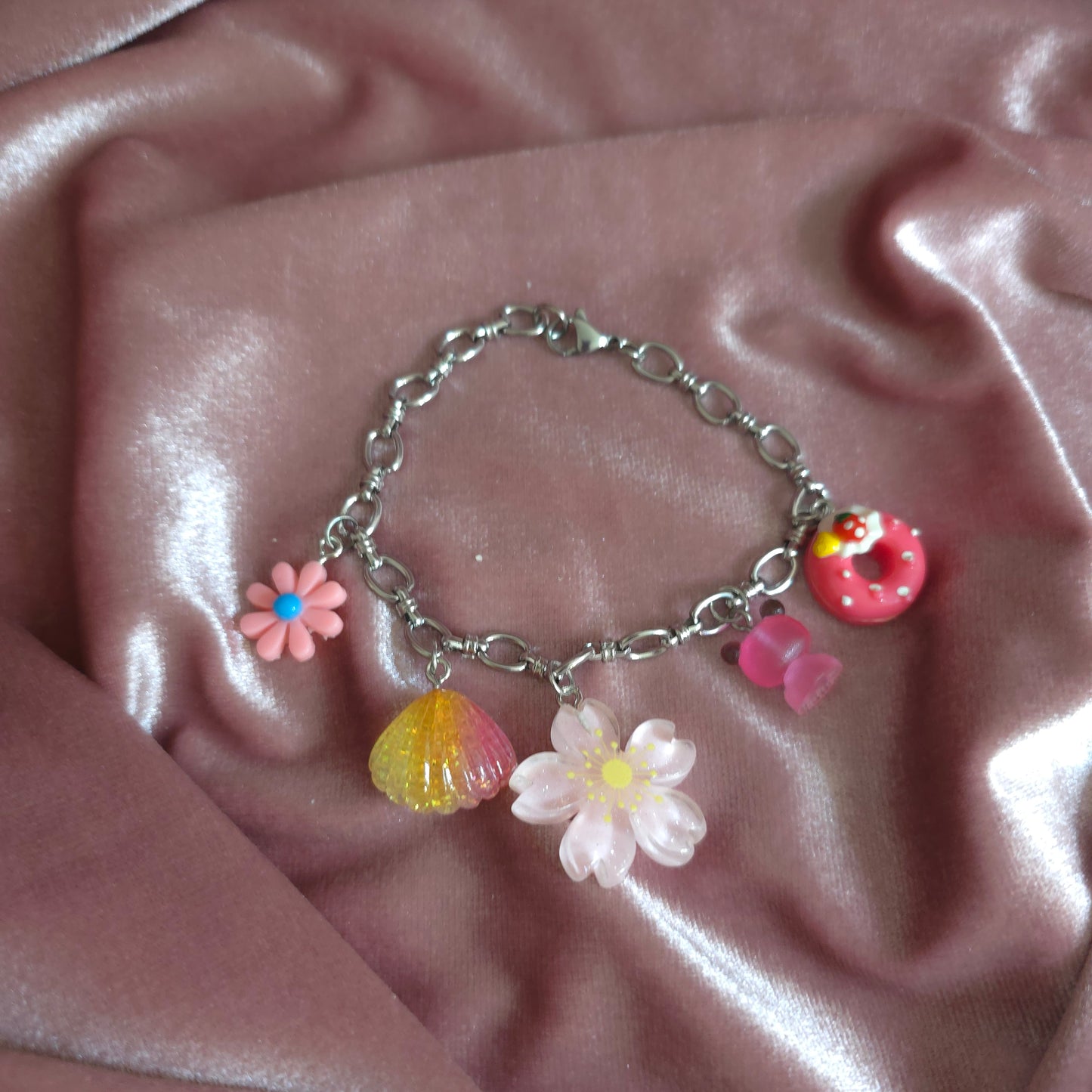 BRACELET CHARMS ROSE (Argenté)