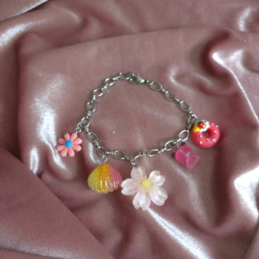 BRACELET CHARMS ROSE (Argenté)