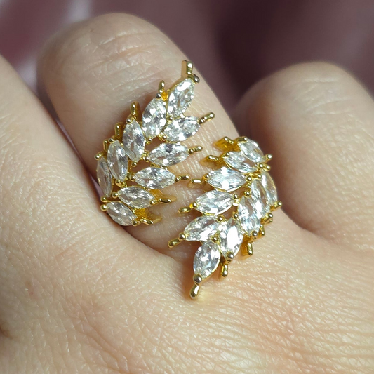 BAGUE STRASS FEUILLE