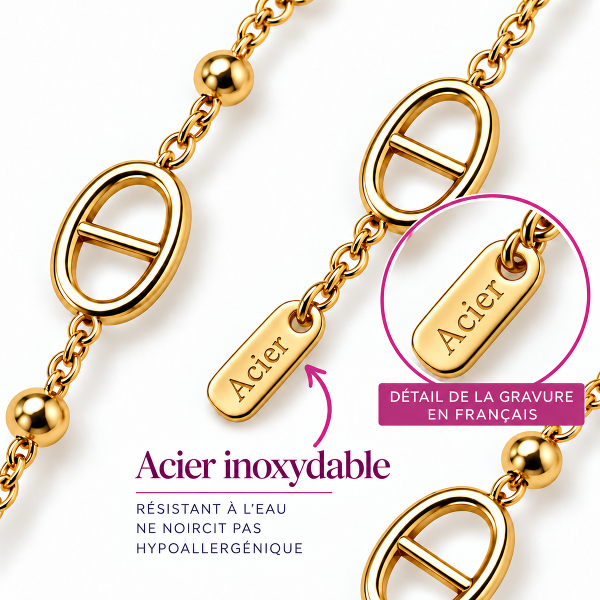 Collier Y Maille Marine doré