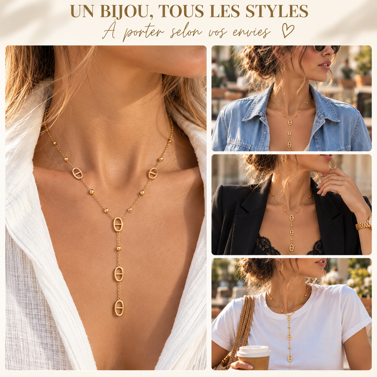 Collier Y Maille Marine doré