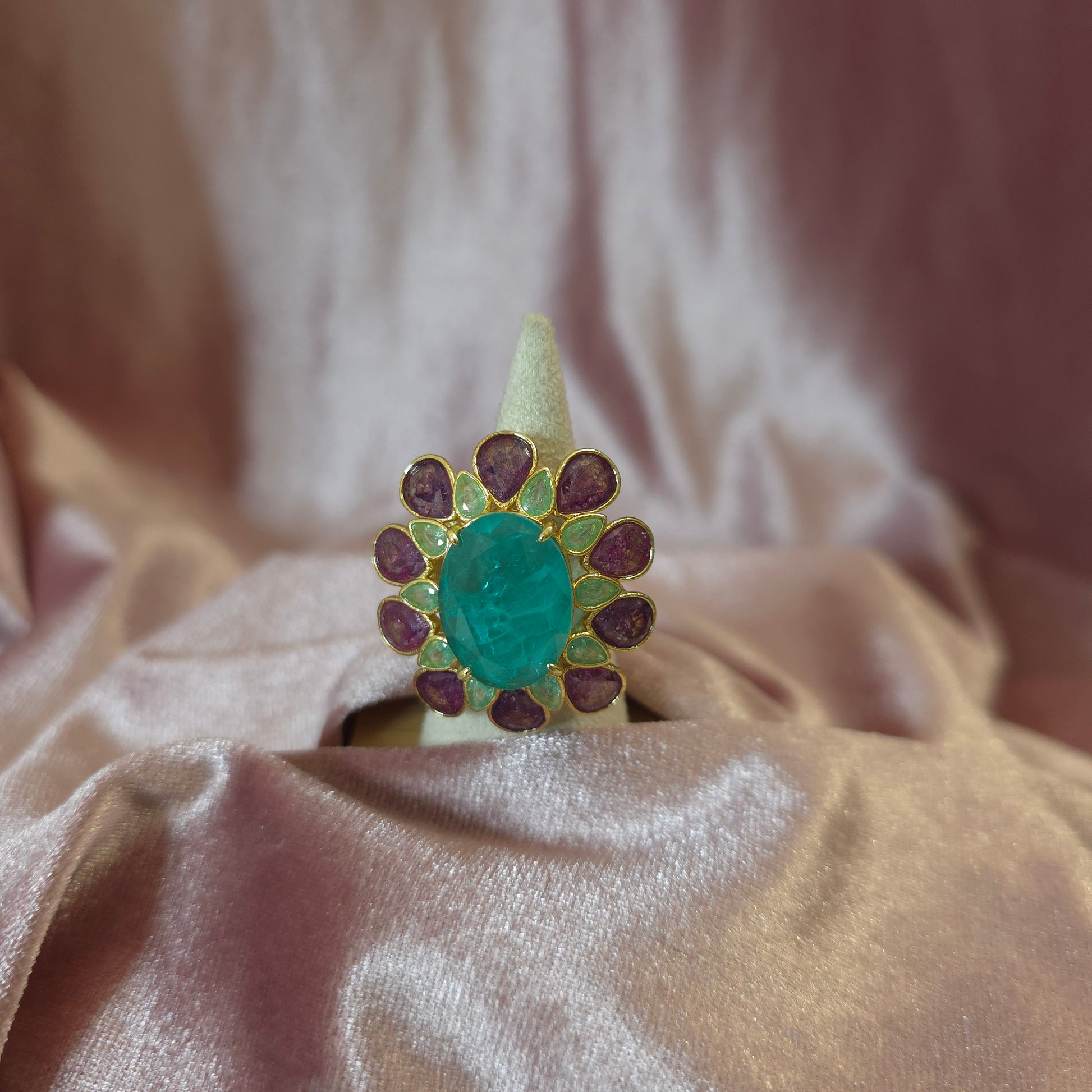 Bague Habaha Fleur Turquoise & Amathyste vue 2 — bague dorée femme | Habaha Paris