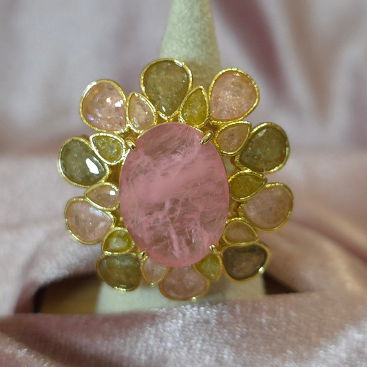 Bague Habaha Fleur Rose & Peridot — bague dorée femme | Habaha Paris