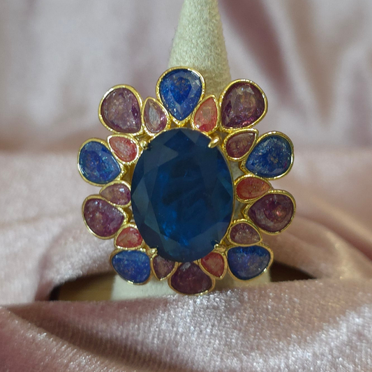 Bague Habaha Fleur bleu — bague dorée femme | Habaha Paris
