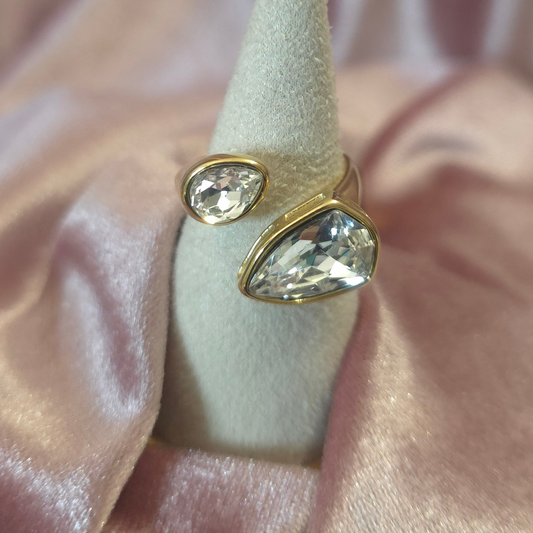 Bague 2 cristaux blanche