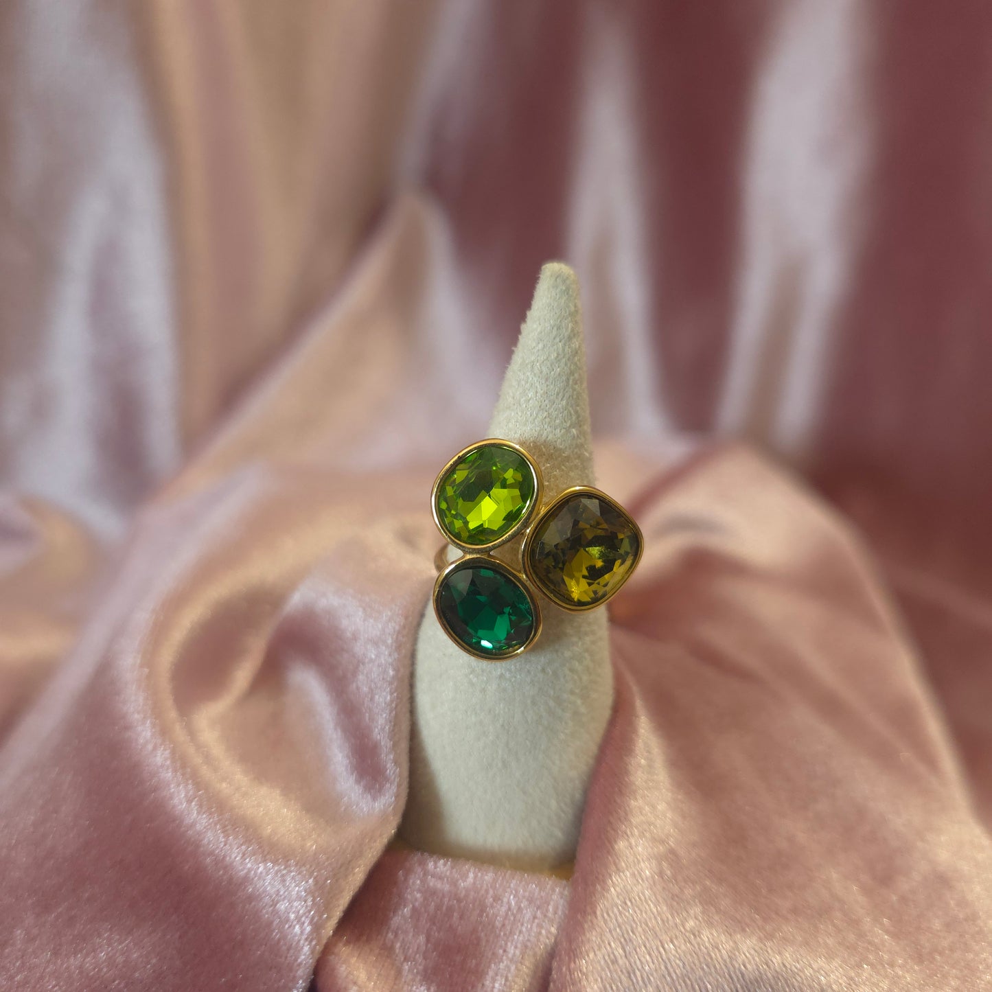 Bague 3 cristal vert