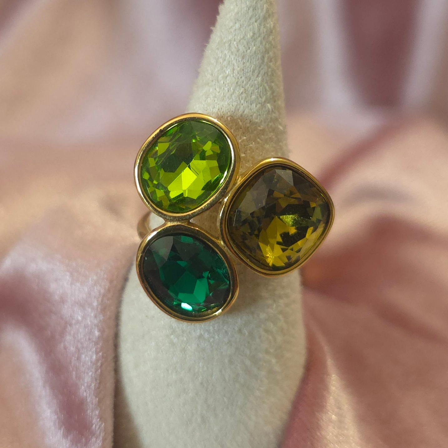 Bague 3 cristal vert