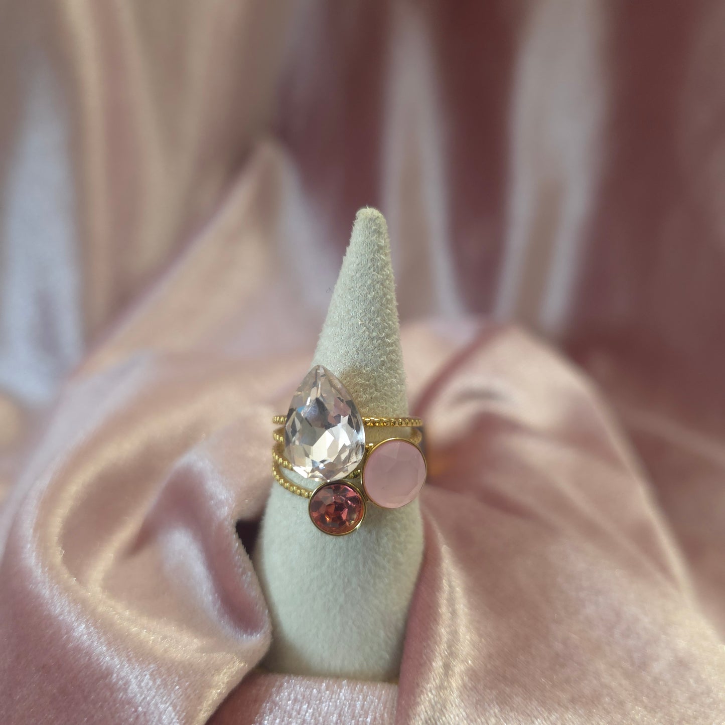 Bague cristal de verre rose
