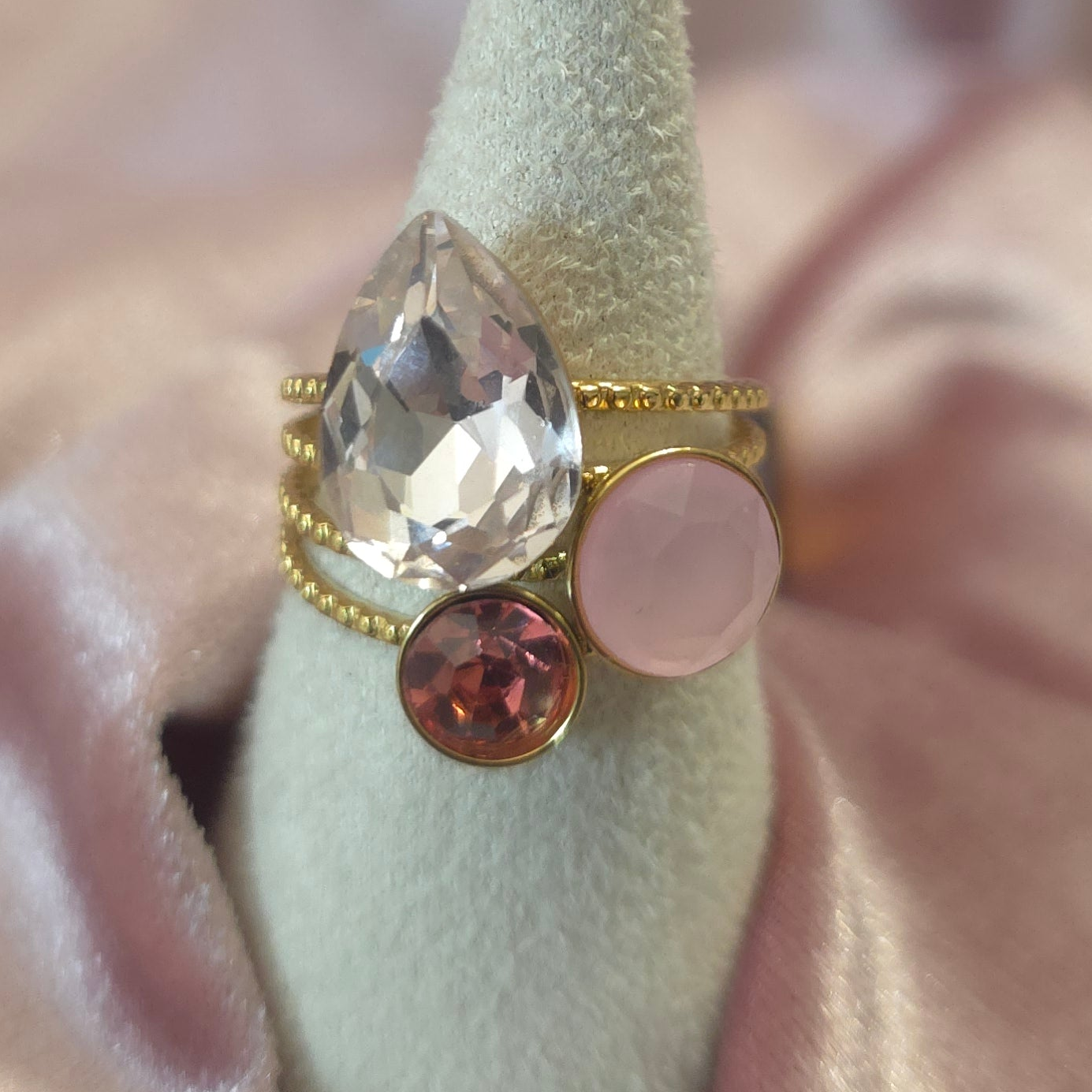 Bague cristal de verre rose