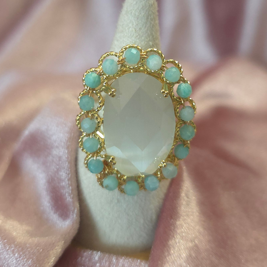 Bague oeil de chat blanc et Turquoise