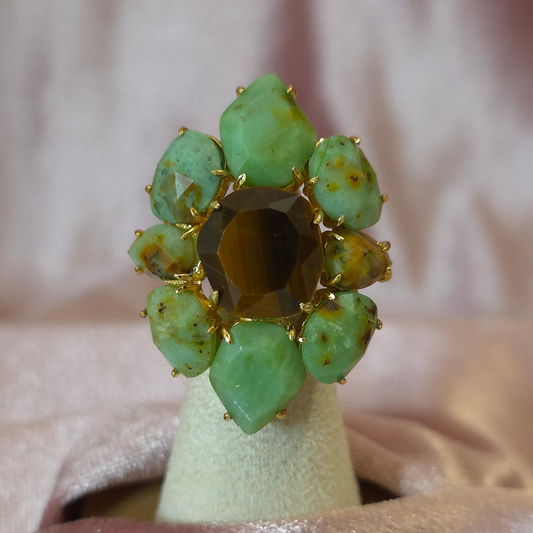 Bague Habaha Losange oeil de gigre turquoise