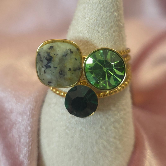 Bague 3 cristal vert