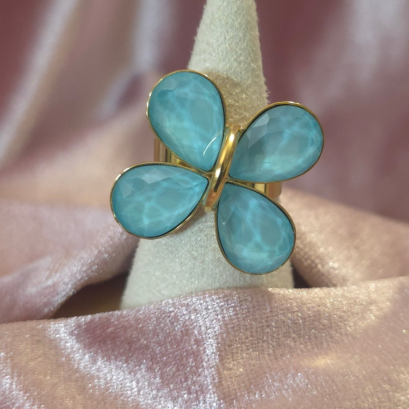 Bague fleur cristal de verre turquoise