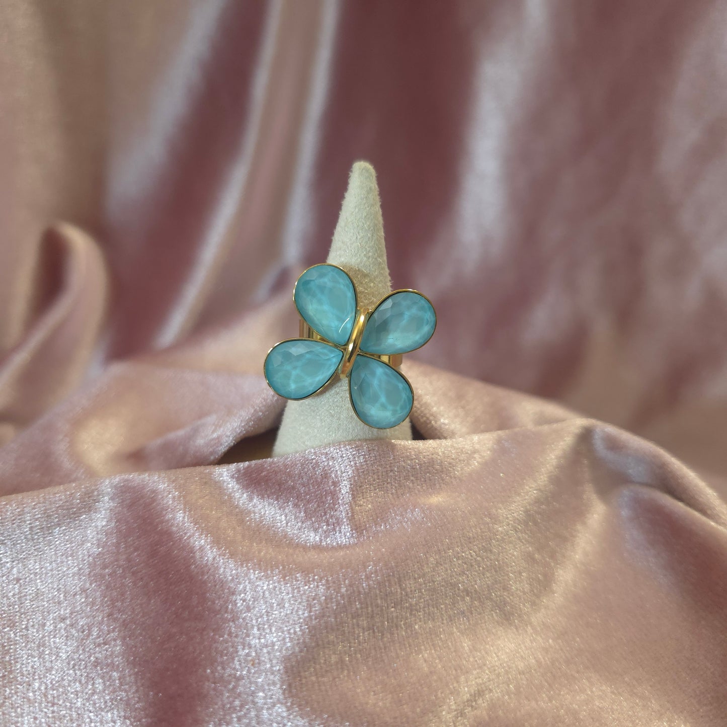 Bague fleur crystal turquoise