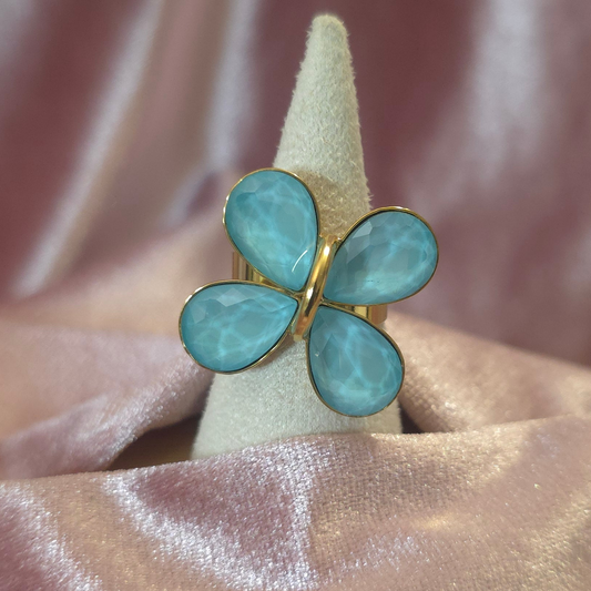 Bague fleur crystal turquoise