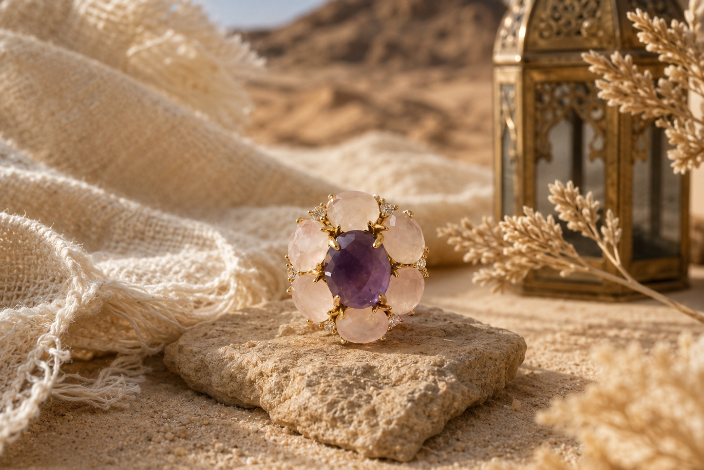 Bague fleur quartz amethyste