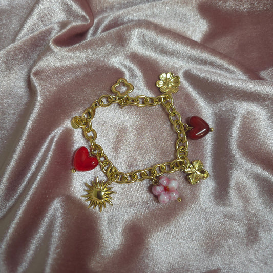 Bracelet charms rouge/rose
