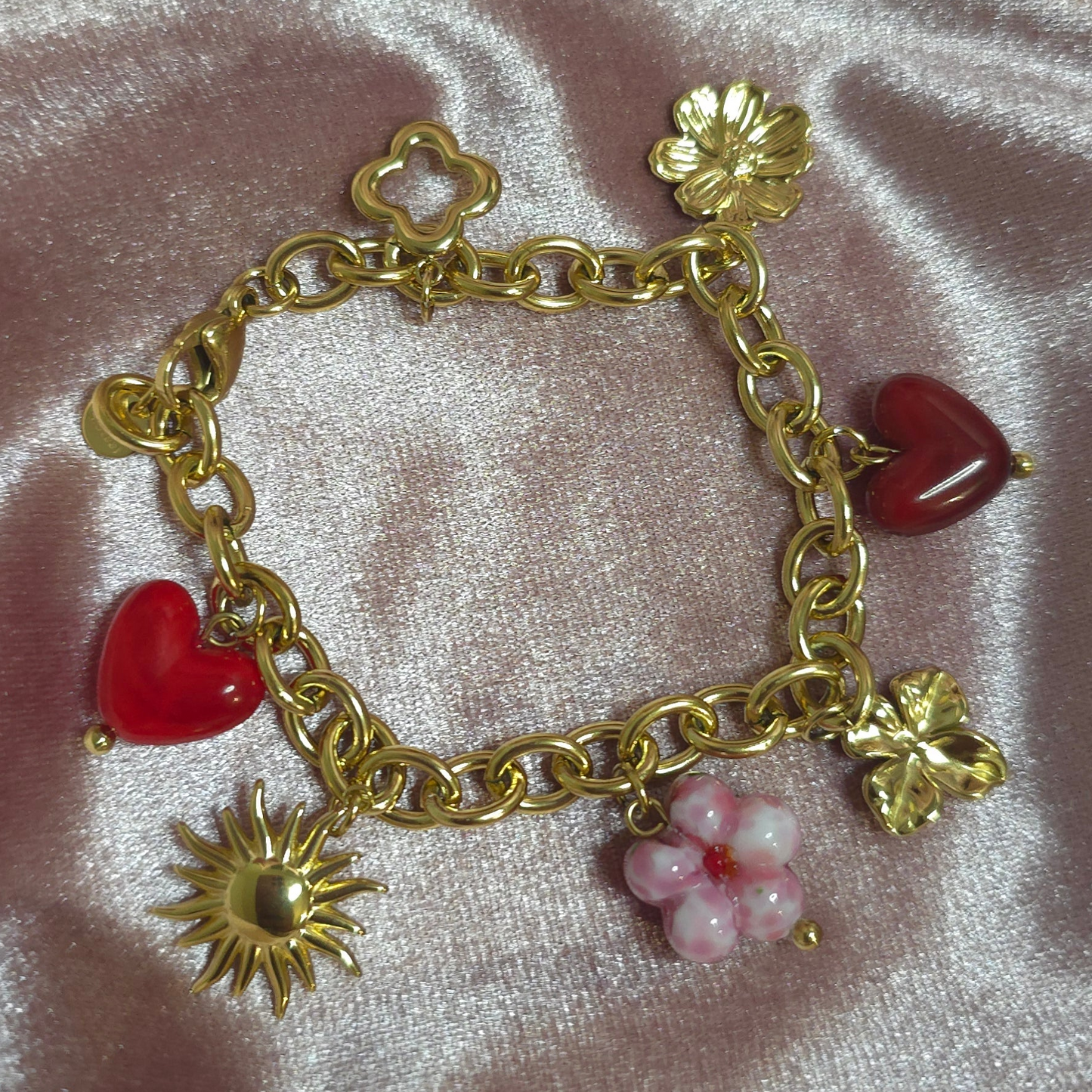 Bracelet charms rouge/rose