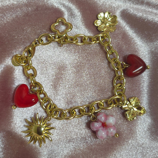 Bracelet charms rouge/rose