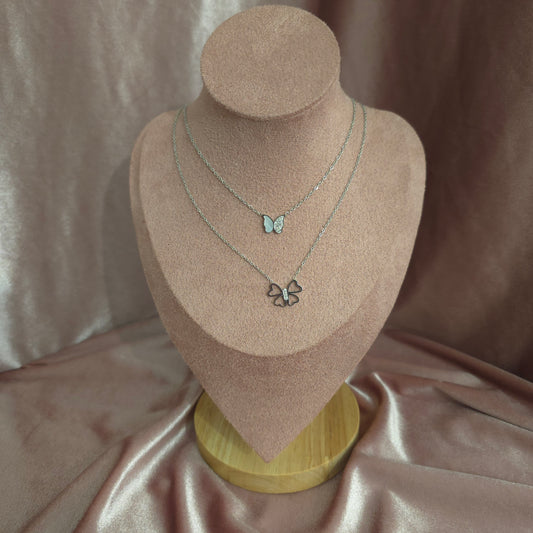 Collier papillon argenté