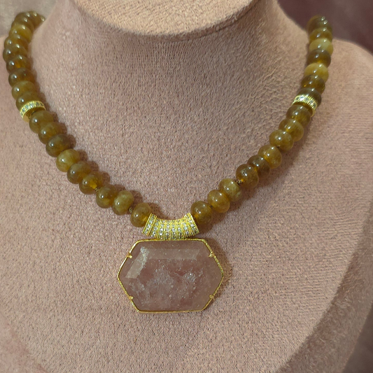 Collier quartz rose / ambré