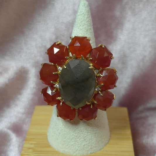 Bague versaille cornaline et labradorite