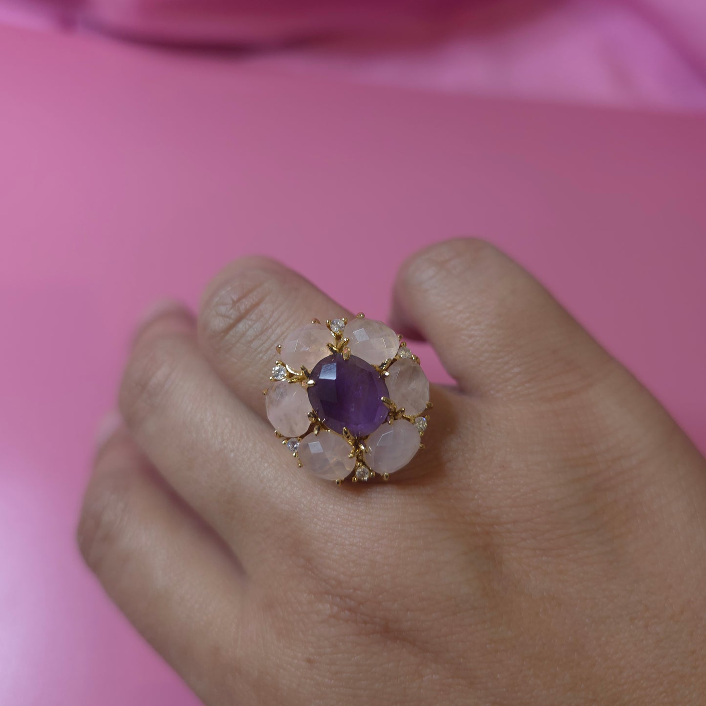 Bague fleur quartz amethyste