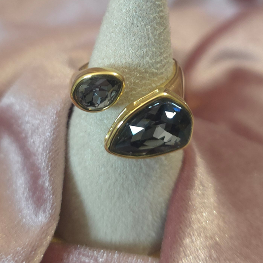 Bague 2 cristaux noir