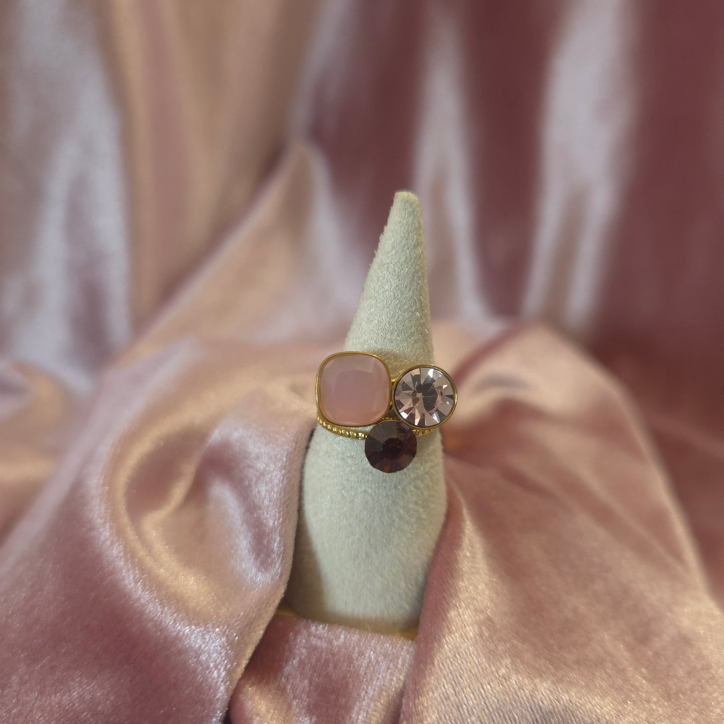 Bague cristal de verre rose & prune