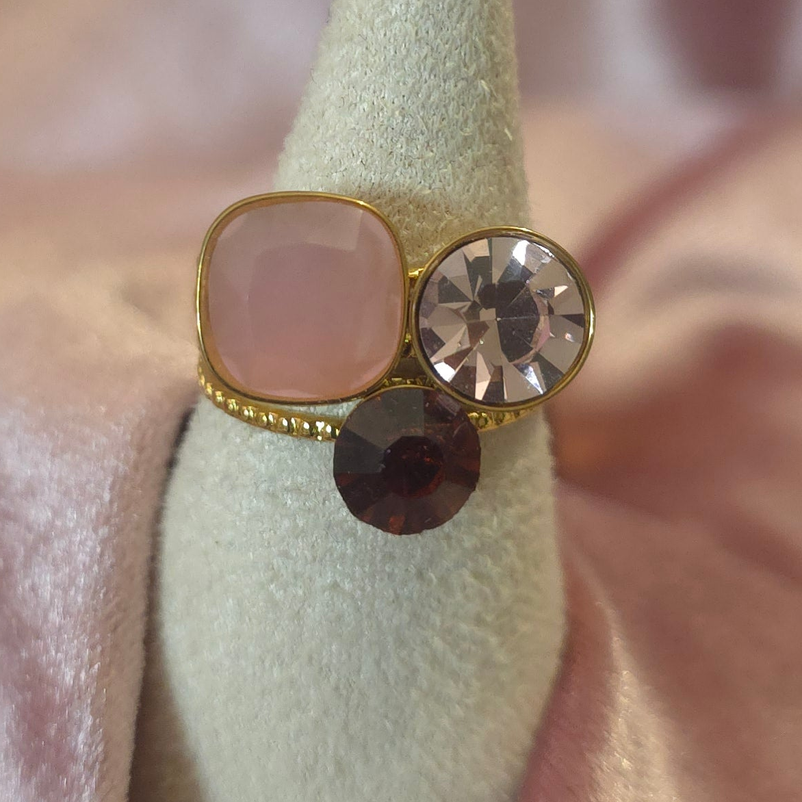 Bague cristal de verre rose & prune
