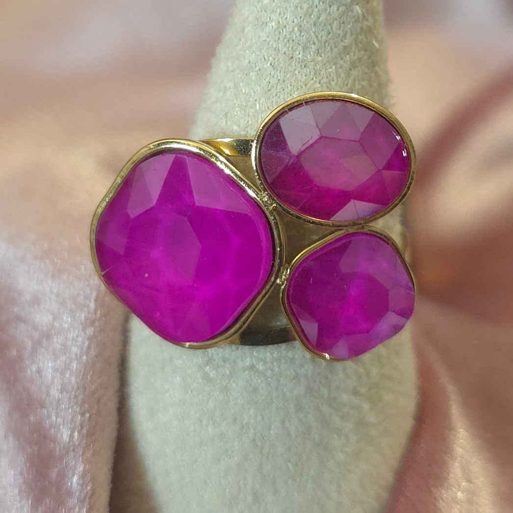 Bague cristal de verre fushia