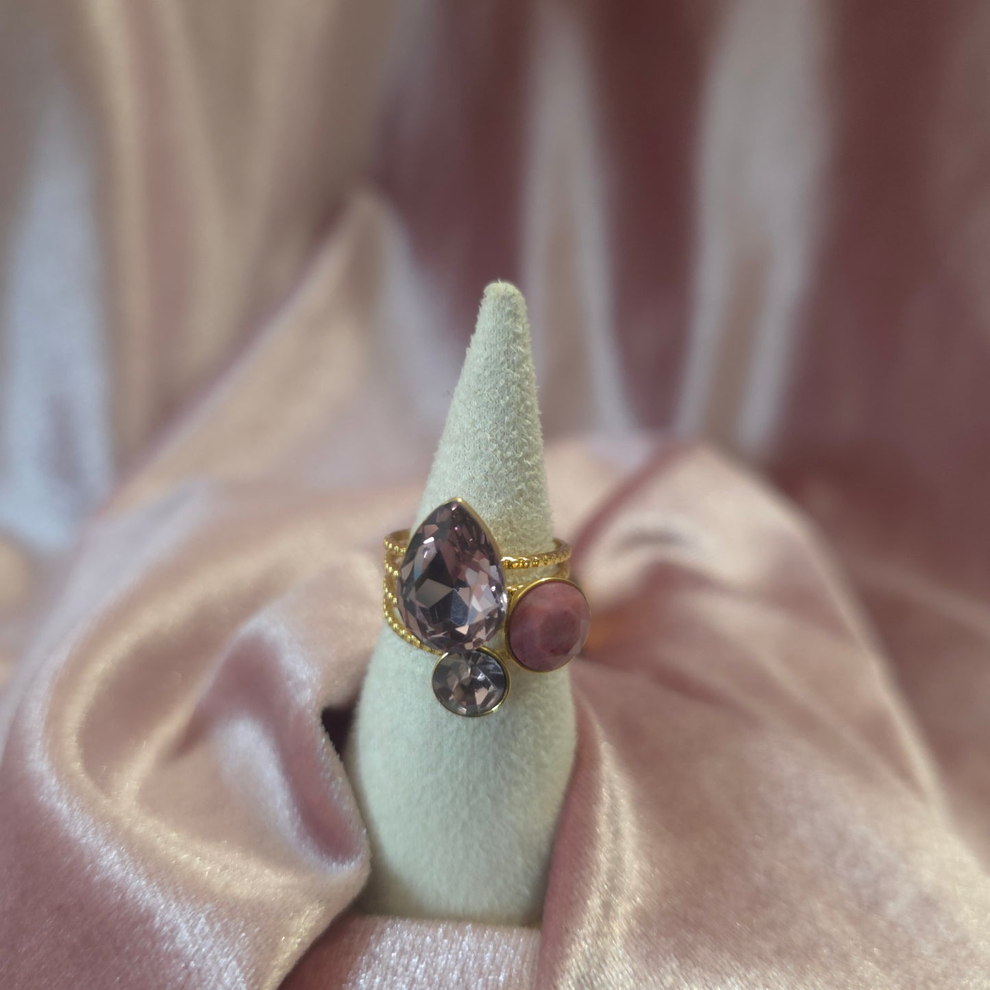 Bague cristal de verre Prune
