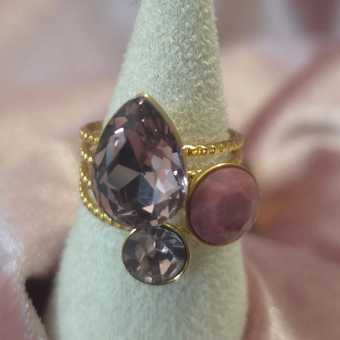 Bague cristal de verre Prune