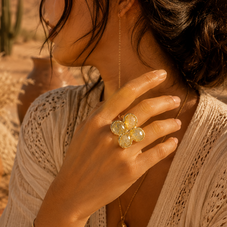 Bague 4 pétales citrine