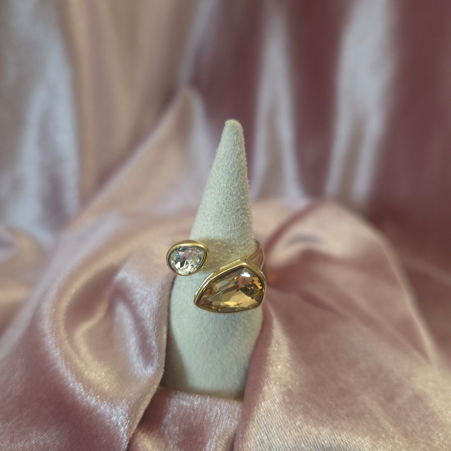Bague 2 cristaux champagne & blanc