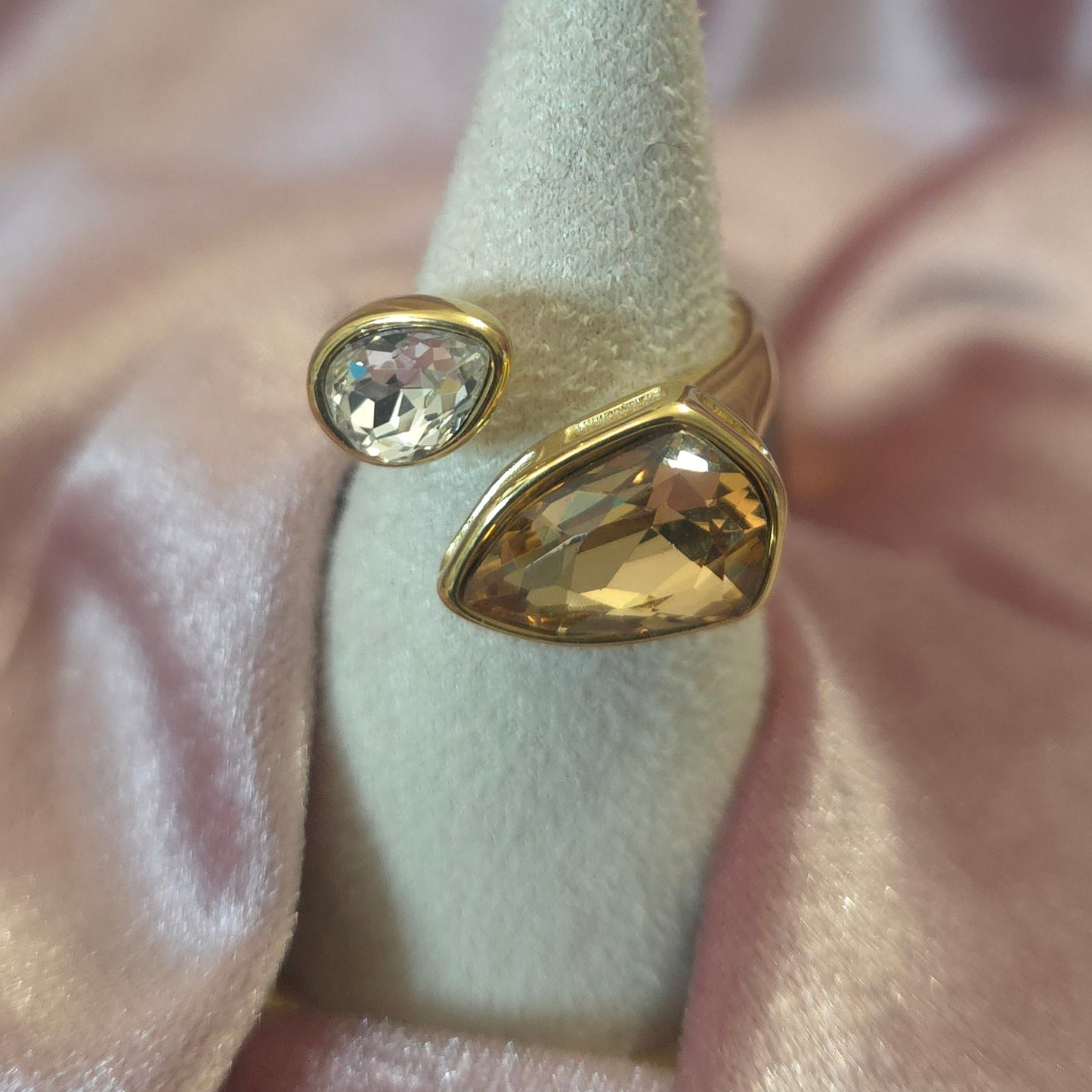 Bague 2 cristaux champagne & blanc