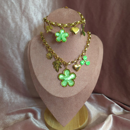 PARURE FLEUR VERTE