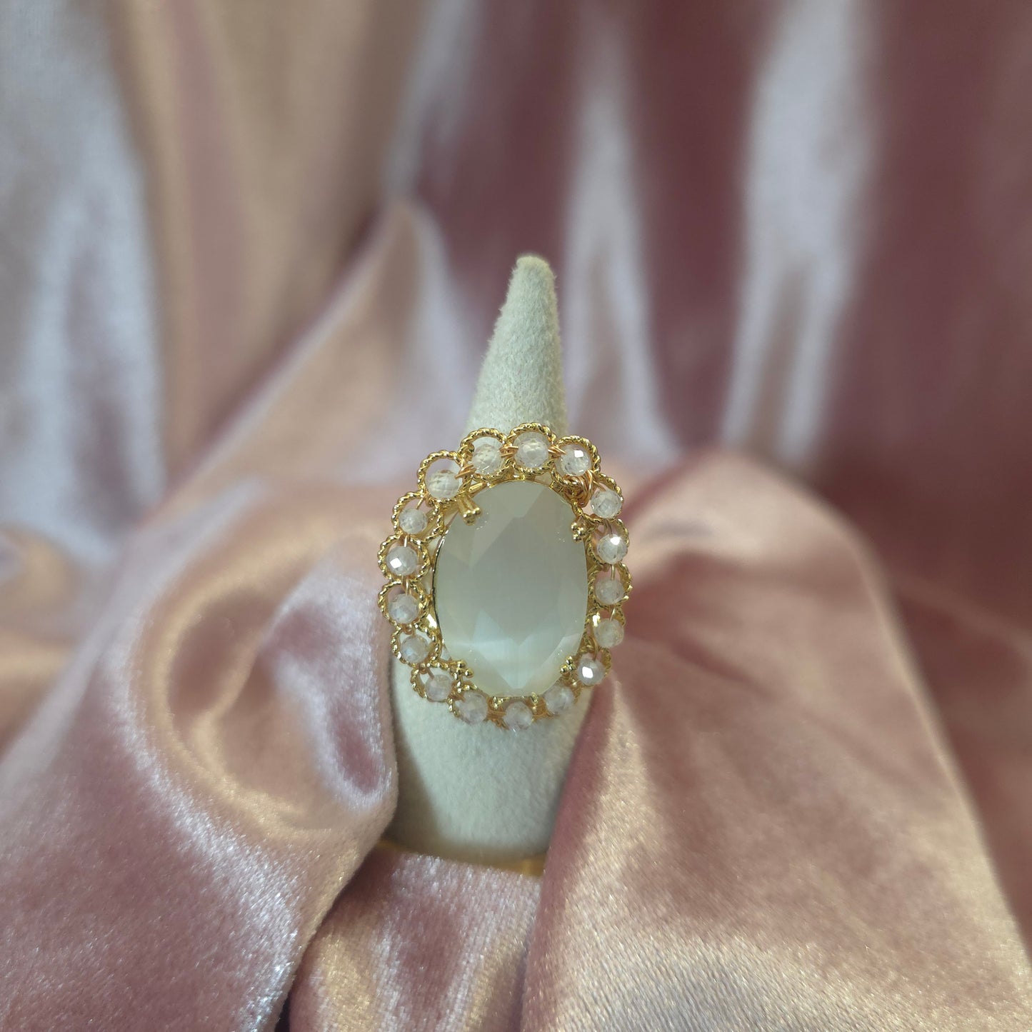 Bague oeil de chat Blanche
