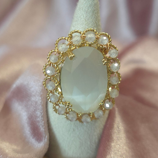 Bague oeil de chat Blanche