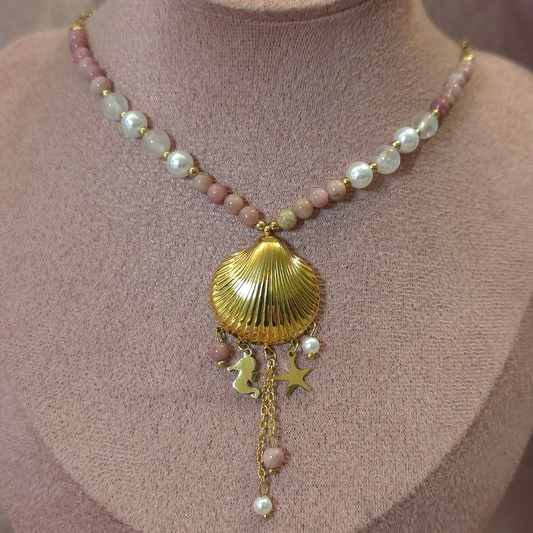 Collier coquillage rose