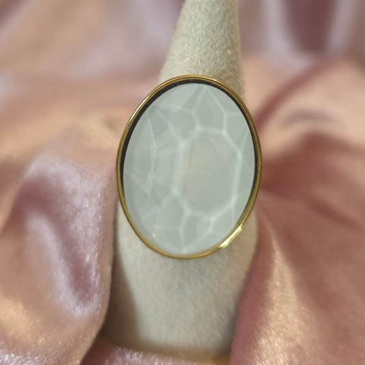 Bague cristal de verre ovale blanche
