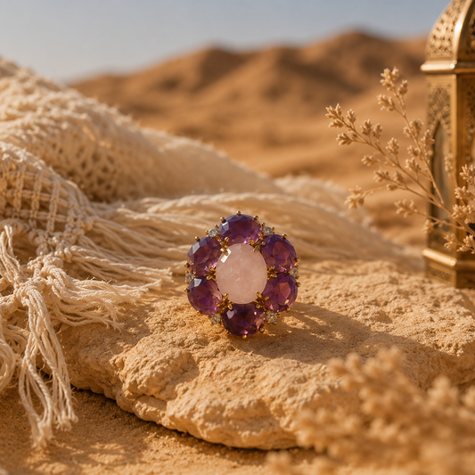 Bague fleur amethyste quartz